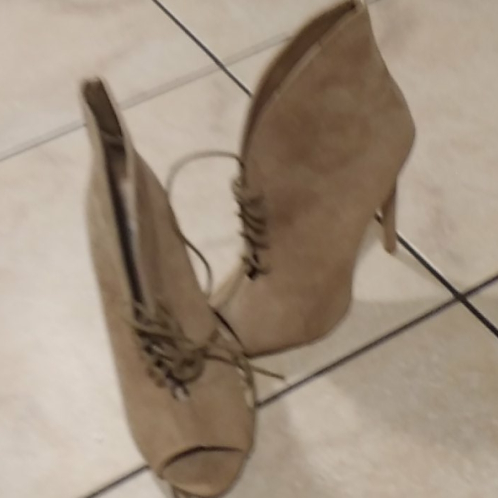 Beige open toe high heels